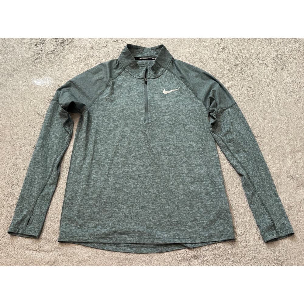 Nike Running Dri-FIT Mens Medium 1/4 Zip Pullover Heather Green Long Sleeve Top